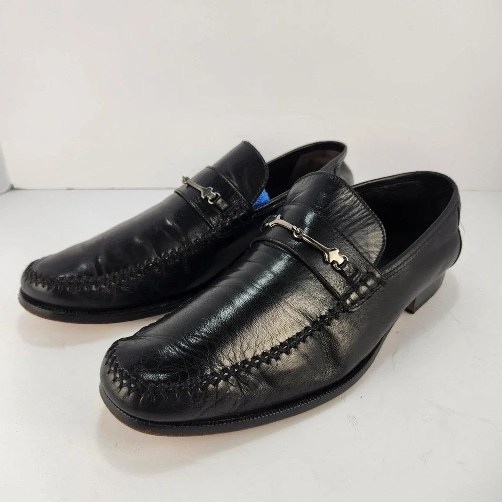 Bruno Magli Men's 11.5 M Black Leather Bit Loafers Moc Toe Dress Shoes Italy